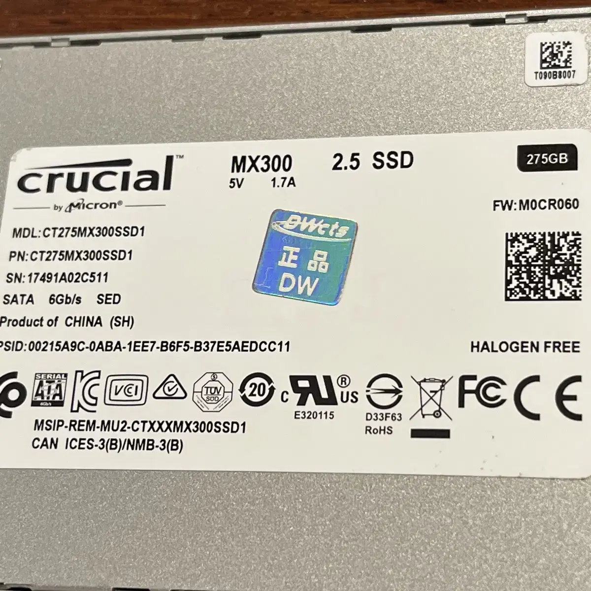 마이크론 Crucial SSD 275GB